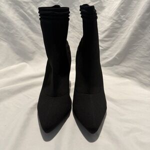 MIA Black Sock Stretch Stiletto Ankle Boots Pointed Toe Women's Size 9